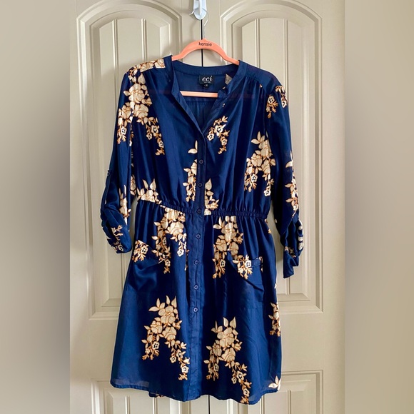 ECI Dresses & Skirts - ECI New York Navy Blue Summer Dress with Floral Embroidery